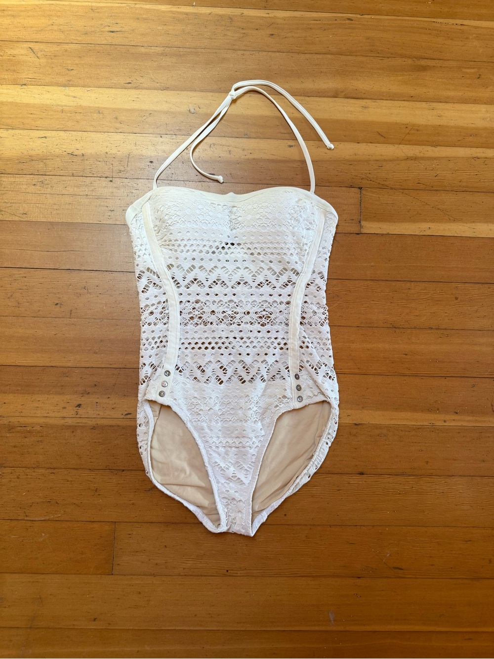 Robin Piccone Beige Penelope Crochet One Piece Swimsuit Size 8